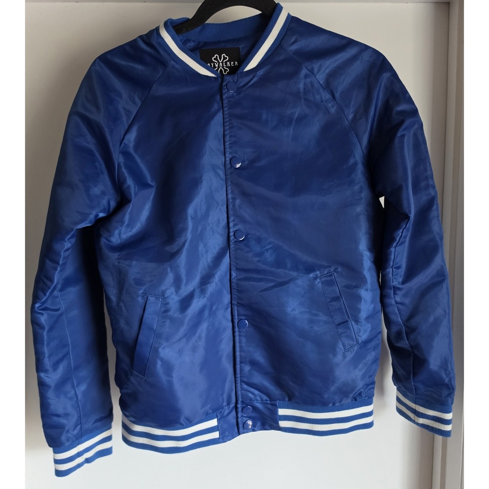 Jaywalker Varsity Jacket Boys M Blue Solid Streetwear Bomber Coat Casual